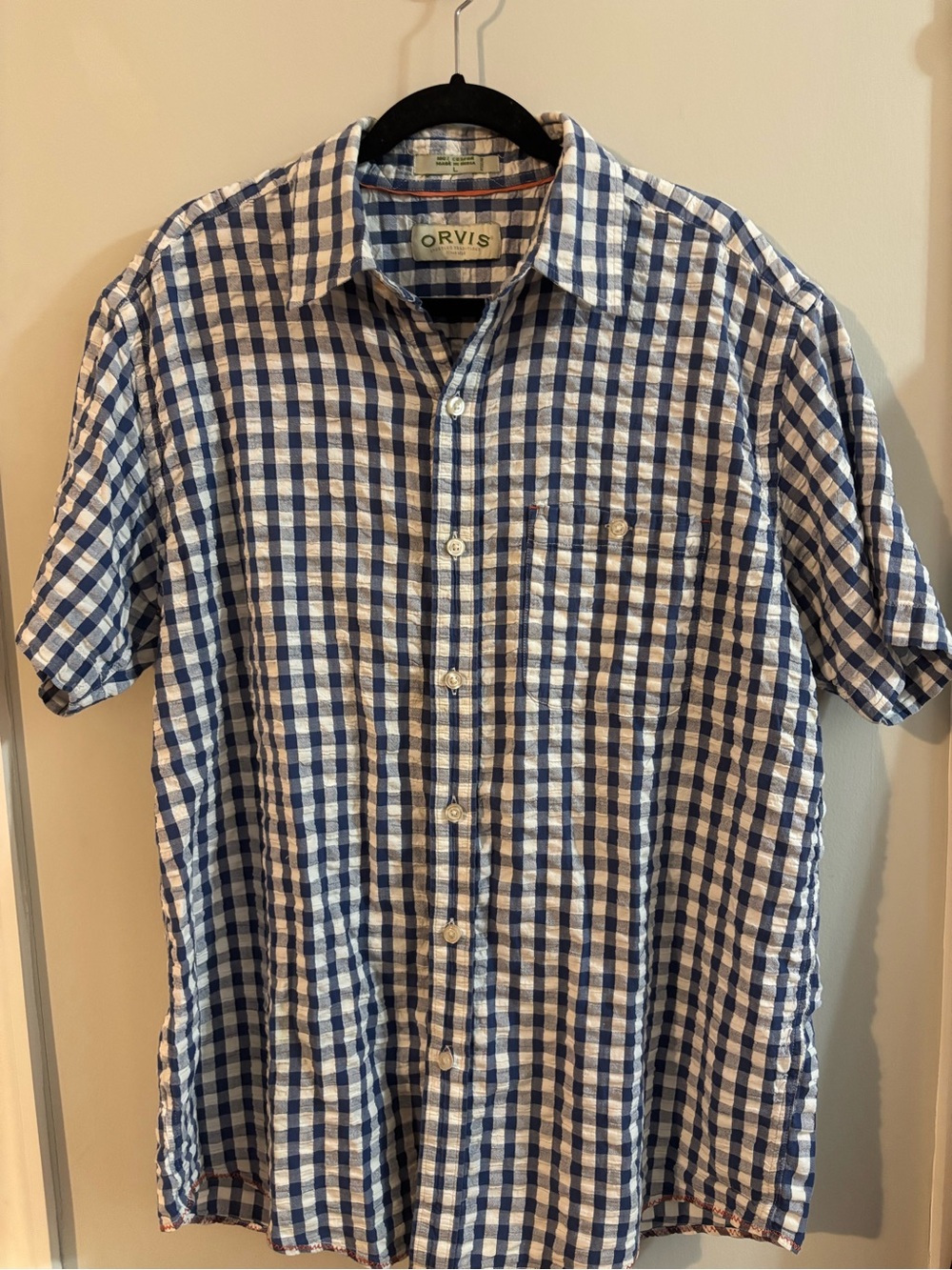 Orvis Blue and White Gingham Short-Sleeve Button-Down Shirt